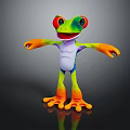 Colorful Frog Character Stuffed Toy With Red Eyes Green Body And Orange Open Arms