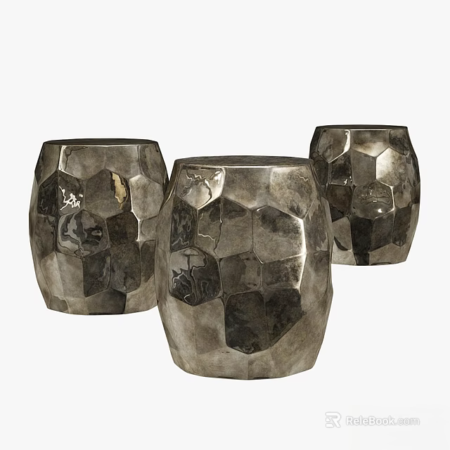 Dining Table Decor With Metallic Hexagonal Textured Vases For Modern Interior 3d model 