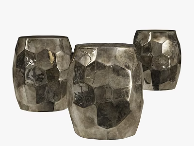 Dining Table Decor With Metallic Hexagonal Textured Vases For Modern Interior 3d model