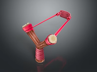 Toy Slingshot With Red Elastic Band Brown Y Shaped Frame And Grip 3d model