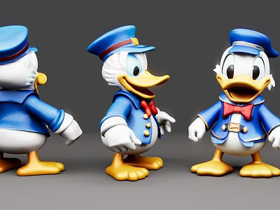 Donald Duck Dolls With Blue Uniform Hat Red Bow Tie Shown From Three Angles 3d model