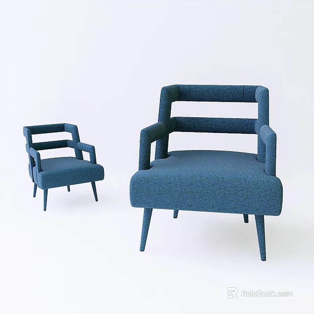 Two Modern Blue Upholstered Armchairs With Armrests And Slim Legs 3d model