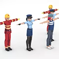 Various Profession Characters Including Firefighters Police and Casual Person Standing with Arms Outstretched