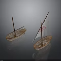Wooden Sailboat Models As Water Transport With Sails And Red Emblem On Sail
