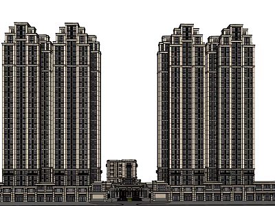High rise Residential Buildings With Symmetrical Exterior Design And Modern Podium Details 3d model