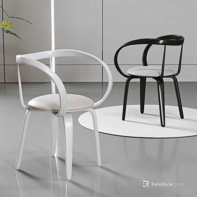 Modern White And Black Leisure Chairs With Curved Armrests And Upholstered Seats 3d model 