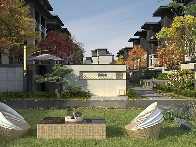 Modern Luxury Chinese Style Garden Landscape With Lush Greenery Outdoor Seating And Traditional Decor 3d model