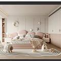 Cozy Kids Room Interior With Pink Headboard Star Wall Decor Stuffed Toys And Rug