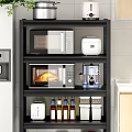 Black Multi tier Kitchen Cabinet Shelf With Microwave Rice Cooker And Coffee Maker