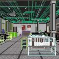 Modern Restaurant Interior With Green Walls Large Windows And Wooden Blue Seats