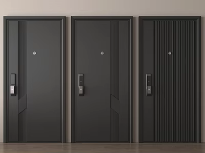 Modern Black Security Doors With Vertical Stripes Solid Construction And Durable Design 3d model