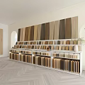 Wood Flooring Samples Showroom With Wall Panels Shelves And Herringbone Floor