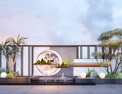 Modern courtyard landscape flowing water landscape wall landscape wall 3d model
