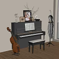Modern Musical Instruments and Art Supplies with Piano Cello Sheet Music and Decorative Items