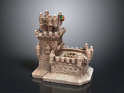 Cartoon Scene Featuring Medieval Castle With Stone Towers Battlements And Sturdy Base 3d model