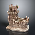 Cartoon Scene Featuring Medieval Castle With Stone Towers Battlements And Sturdy Base