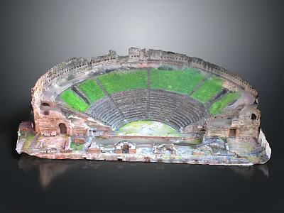 Ancient Roman Amphitheater Model With Stone Structure And Green Seating Area 3d model
