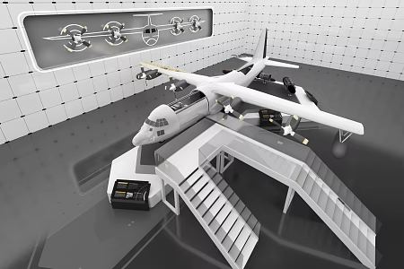 Dismantling display of manned aviation aircraft in science and technology exhibition hall 3d model