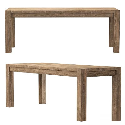 Simple Wooden Dining Table Design With Natural Wood Tabletop And Sturdy Legs 3d model