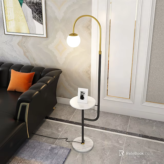 Modern Living Room Arched Gold Black Floor Lamp With Small Table And White Globe 3d model 