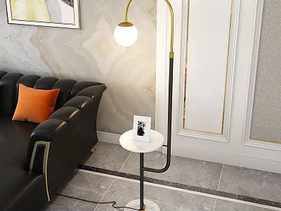 Modern Living Room Arched Gold Black Floor Lamp With Small Table And White Globe 3d model