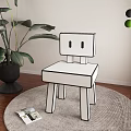 Stylish White Single Chair With Red Trim On Round Rug Near Green Plant And Magazine