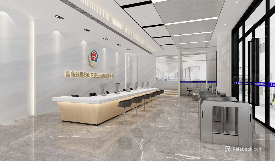 Modern Government Service Hall Featuring Marble Floor Reception Desk Bright Lighting And Spacious Interior 3d model 