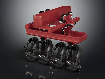 Red Amusement Ride Structure With Sturdy Frame Multiple Black Safety Seats And Wheels 3d model