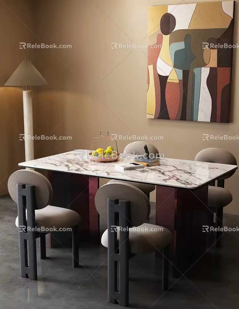 Middle Ancient Dining Table and Chair Combination 3d model