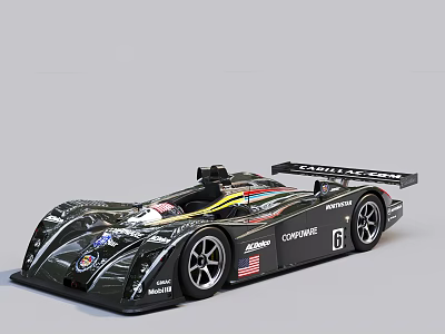 Black Coyote Race Car With Number 6 American Flag And Streamlined Design 3d model
