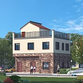 Two Story Detached Villa With Red Roof Stone Facade And Green Surroundings