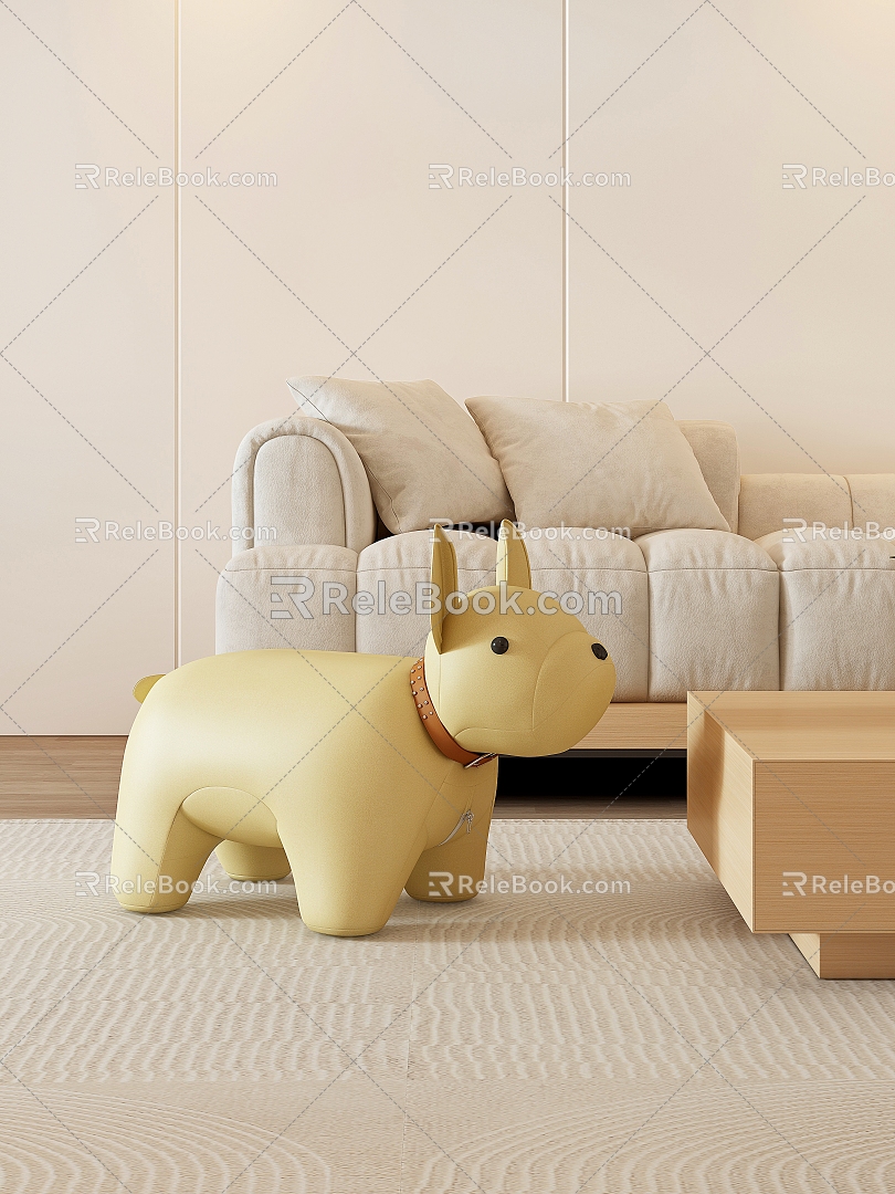 Cream style cartoon dog lounge chair 3d model