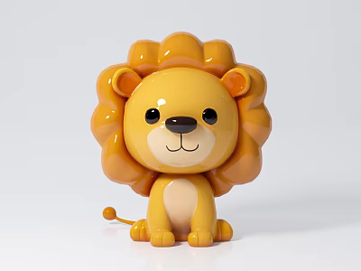 Cute Cartoon Lion Decorative Ornament Set With Yellow Mane And Sitting Pose 3d model