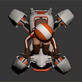 Futuristic White And Orange Motorcycle With Mechanical Legs Ridden By Female In Red Helmet Goggles