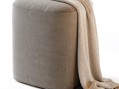 Light Gray Fabric Sofa Stool with Cozy Woven Blanket for Modern Living Room 3d model