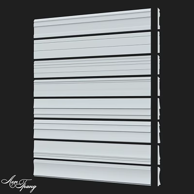 Modern Structural Component With Vertical White Slats And Black Dividers 3d model