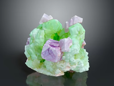 Natural Green And Purple Crystal Decorative Ornament Set With Mineral For Home Decor 3d model