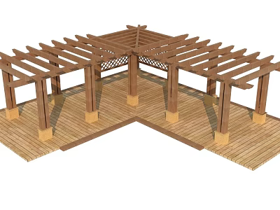 Wooden Outdoor Pergola Open Structure With Pillars Lattice Roof And Wooden Patio Floor 3d model