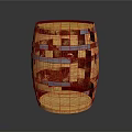 Wooden Barrel With Metal Hoops And Red Top For Home Storage And Decoration