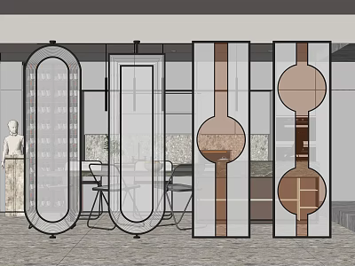 Modern Room Dividers With Geometric Patterns And Transparent Panels For Interior Space 3d model