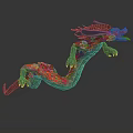 Colorful Dragon Sculpture with Dynamic Flying Pose and Vibrant Red Green Details