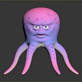 Spotted Pink Purple Octopus Character Creature With Expressive Face Gradient Body And Long Tentacles