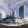 Modern Commercial Complex With High Rise Buildings Glass Facade And Urban Pedestrian Areas