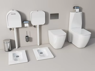 Modern Toilet Collection with Squat Western Models Tanks and Bathroom Accessories 3d model