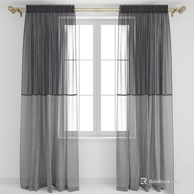 Elegant Gray Double Layer Sheer Curtains For Modern Home Window Decoration 3d model 