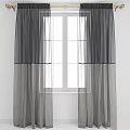 Elegant Gray Double Layer Sheer Curtains For Modern Home Window Decoration 3d model