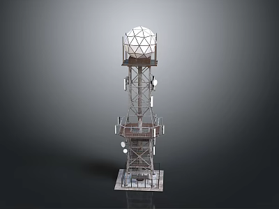 High Quality Communication Tower With Metal Frame Antennas And Observation Platforms 3d model