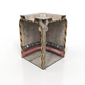Concrete Structural Component With Yellow Black Warning Stripes Red Curved Sections And Black Cylindrical Elements