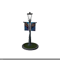 Outdoor Decorative Lamp Post Furniture With Two Blue Banners And Green Grass Base