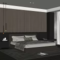 Modern Bedroom Interior Design With Wooden Wall Paneling Leather Headboard Pendant Lights And Nightstand